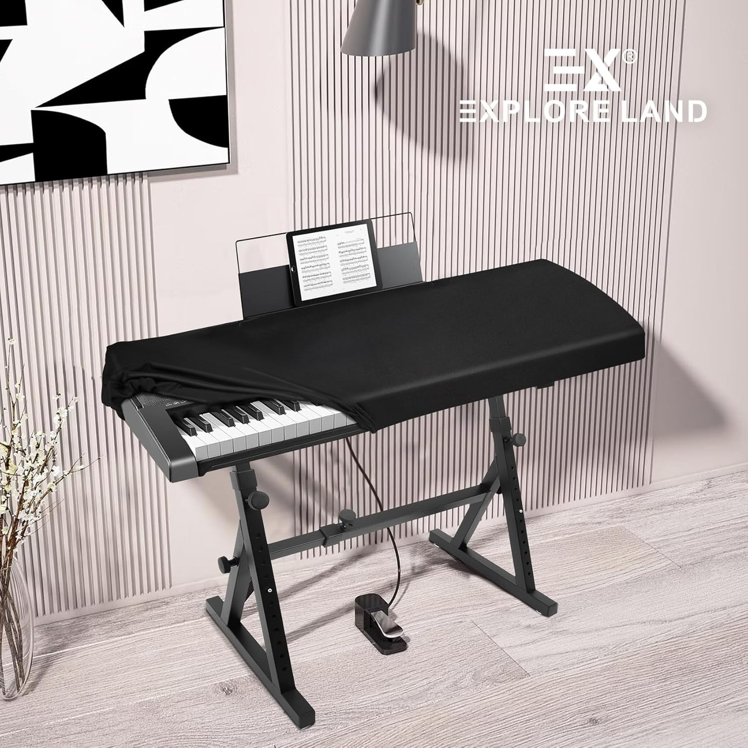 Stretchy 61 Keys Piano Keyboard Dust Cover with Music Stand