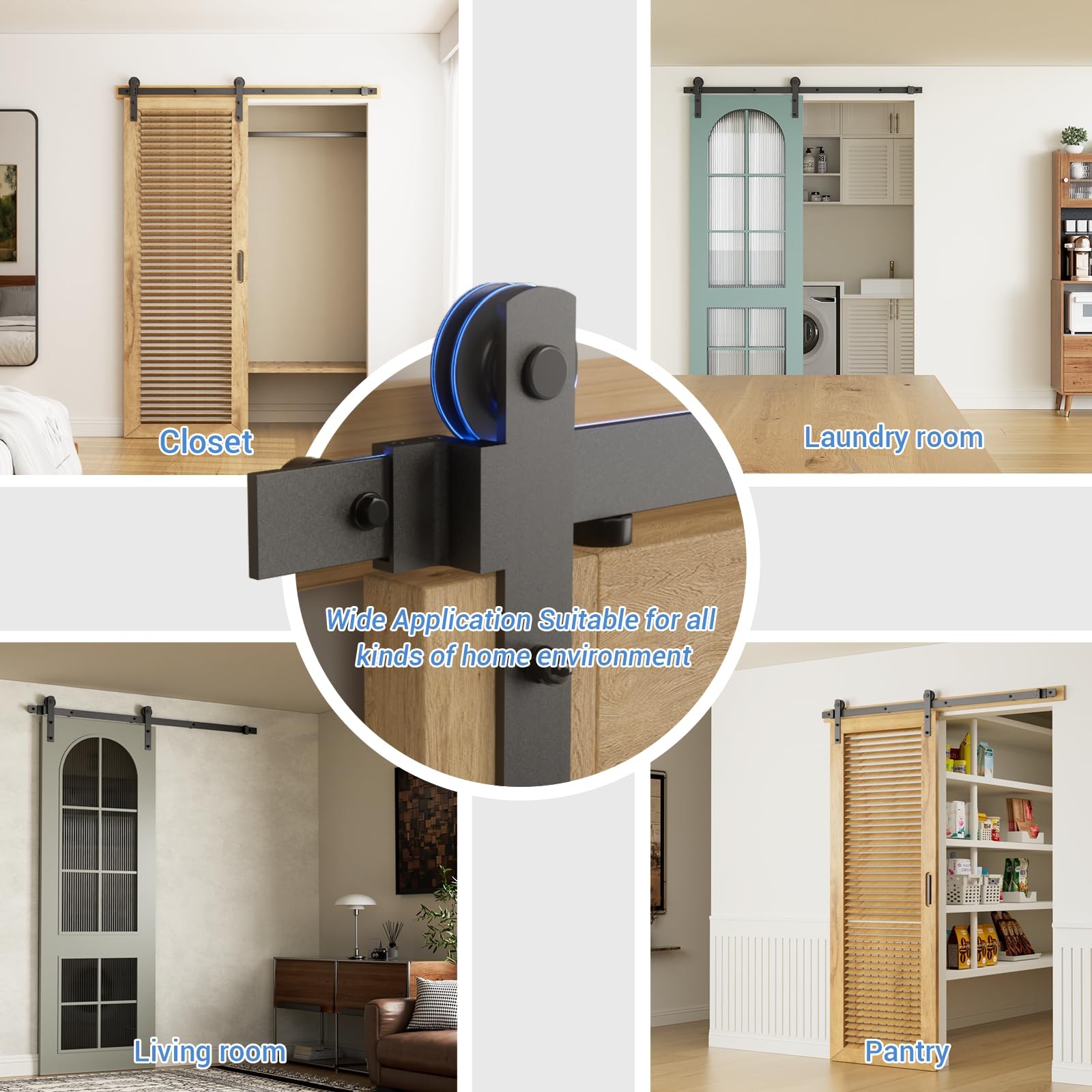 CCJH 6FT Heavy Duty Sturdy Sliding Barn Door 6ft for 1 Door, I Shape Roller