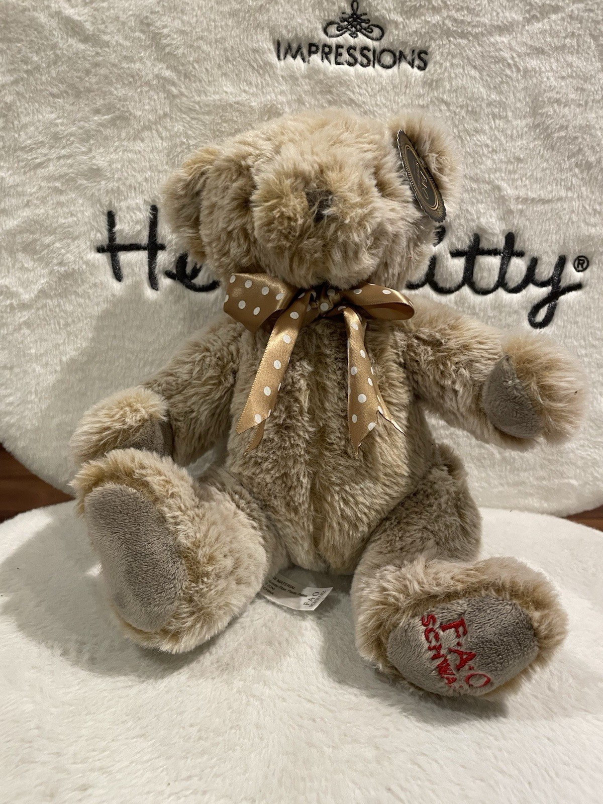 FAO Schwarz Medium Plush Teddy Bear with Polka Dot Bow, 14-24 in