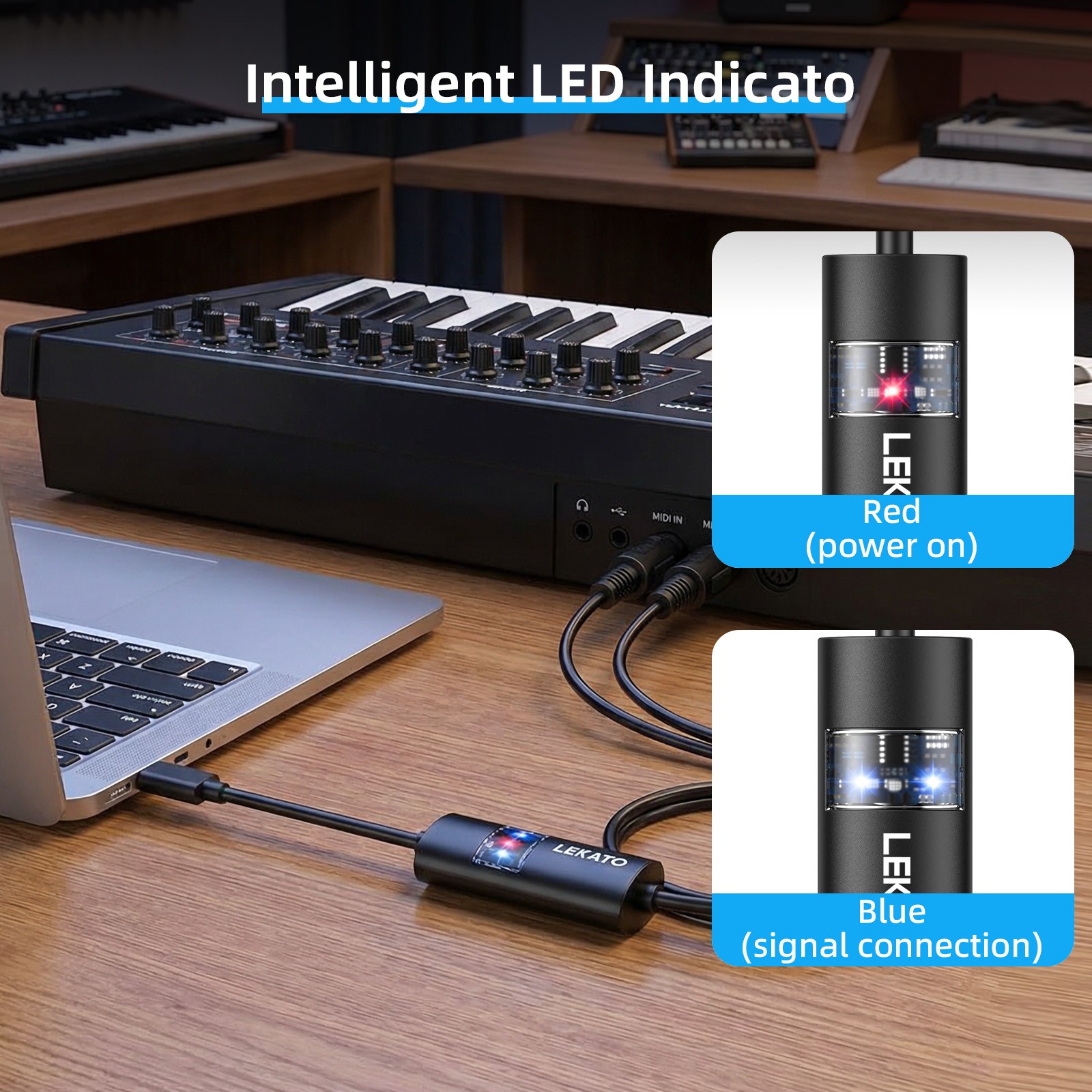 LEKATO Low Latency MIDI to USB C Interface 16 Channels Type C Cable 1 In 1 Out