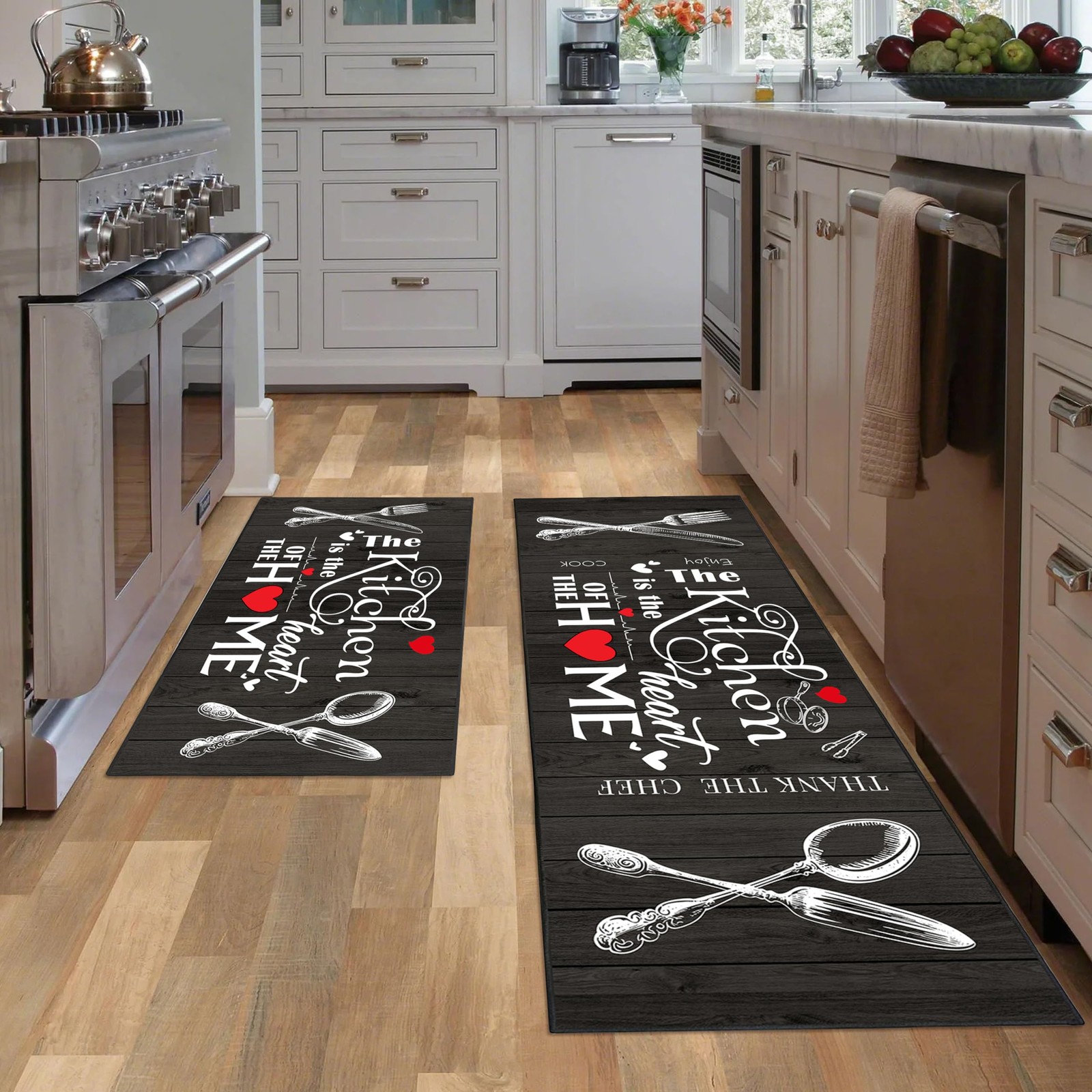 JWXCBIM Farmhouse Kitchen Rug 2 Piece Set, Black and White Rustic Vintage Style