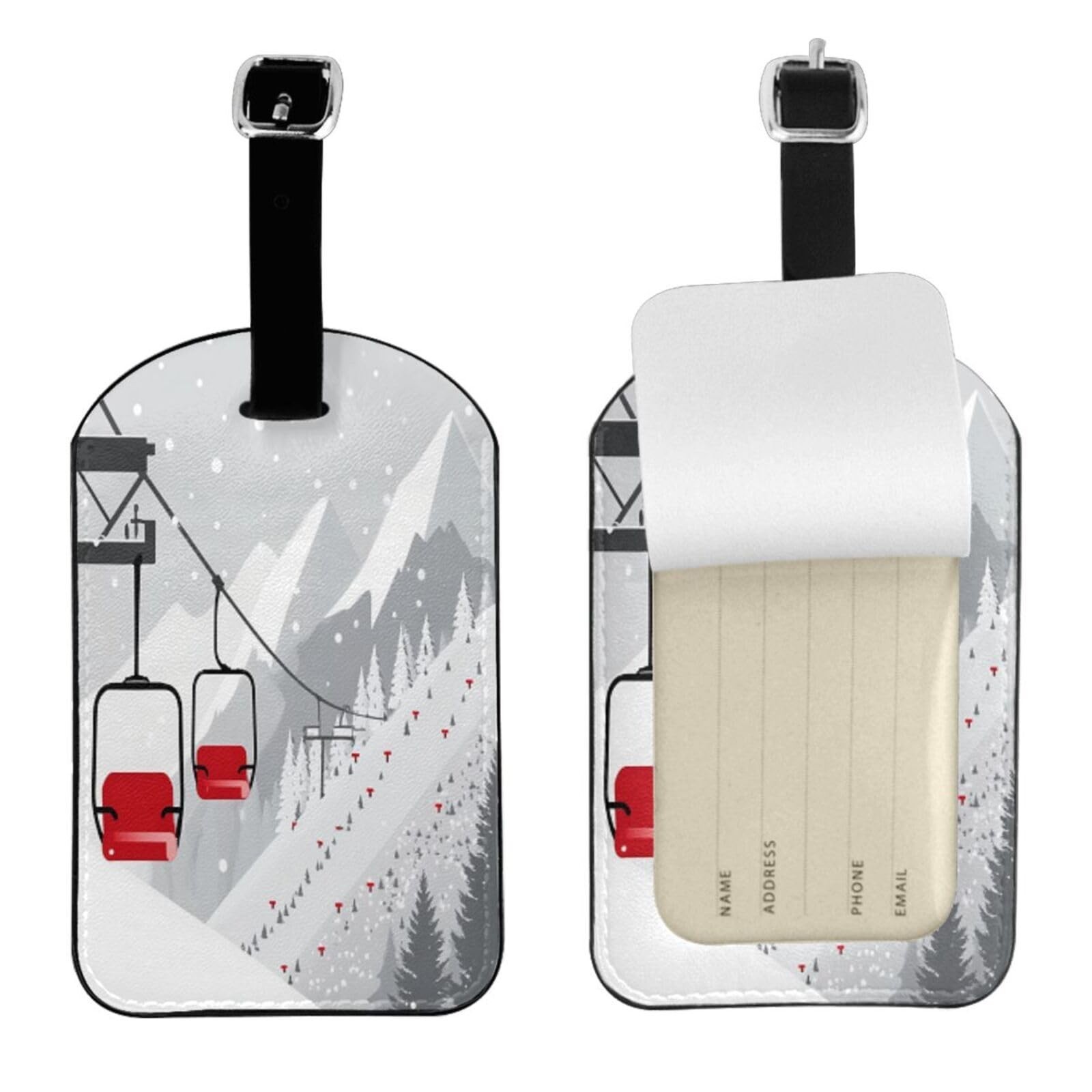 Ski Slopes and Lifts Luggage Tag for Suitcases,Winter Snow Maintain Trees PU ...