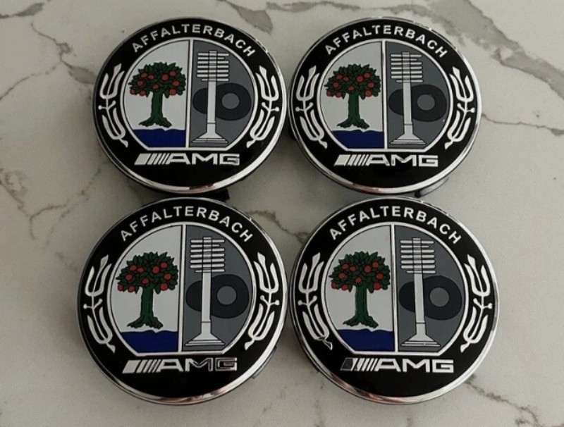 4 Wheel Center Caps AMG Affalterbach Emblem 75MM for Mercedes Benz Rim