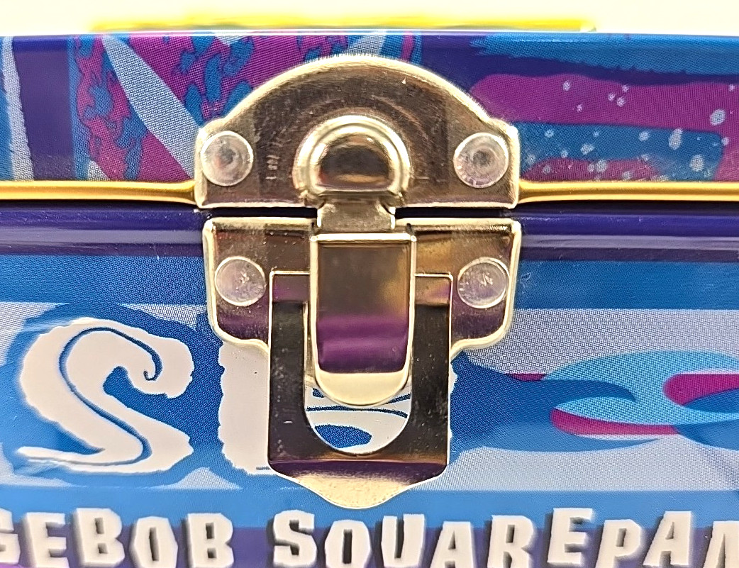 SpongeBob Squarepants Embossed Lunch Box Tin 2003 Purple Handle Tin Box Company