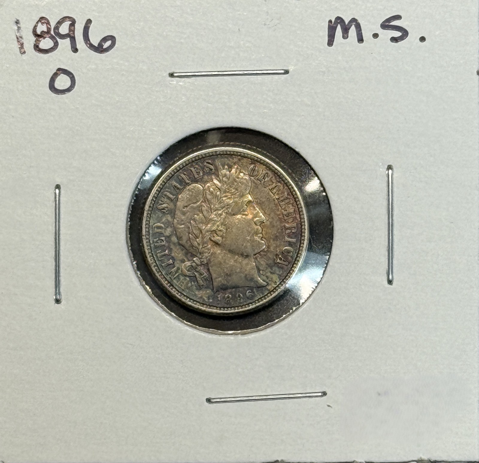1896-O Barber Dime, MS+ (11466). Key Date.