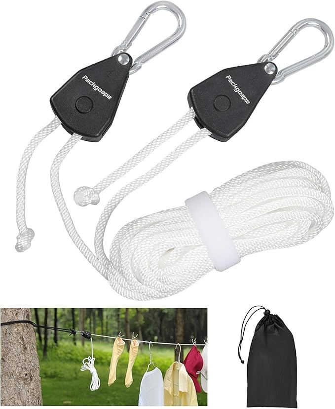 Retractable Travel Clothesline, Portable Clothes Line with Heavy Duty Pulleys &