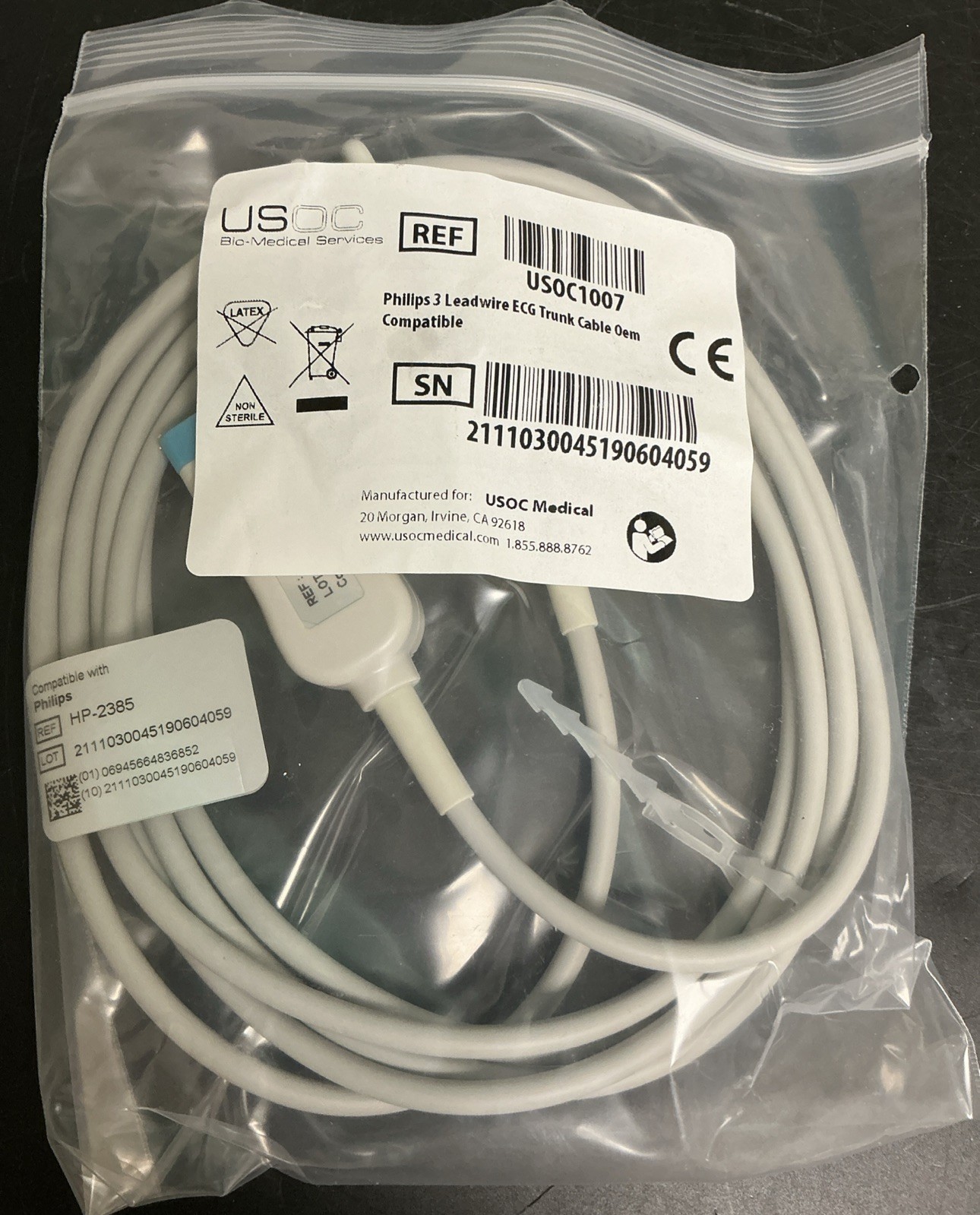USOC Bio-Medical for Philips 3 Leadwire ECG Trunk Cable | Ref USOC1007