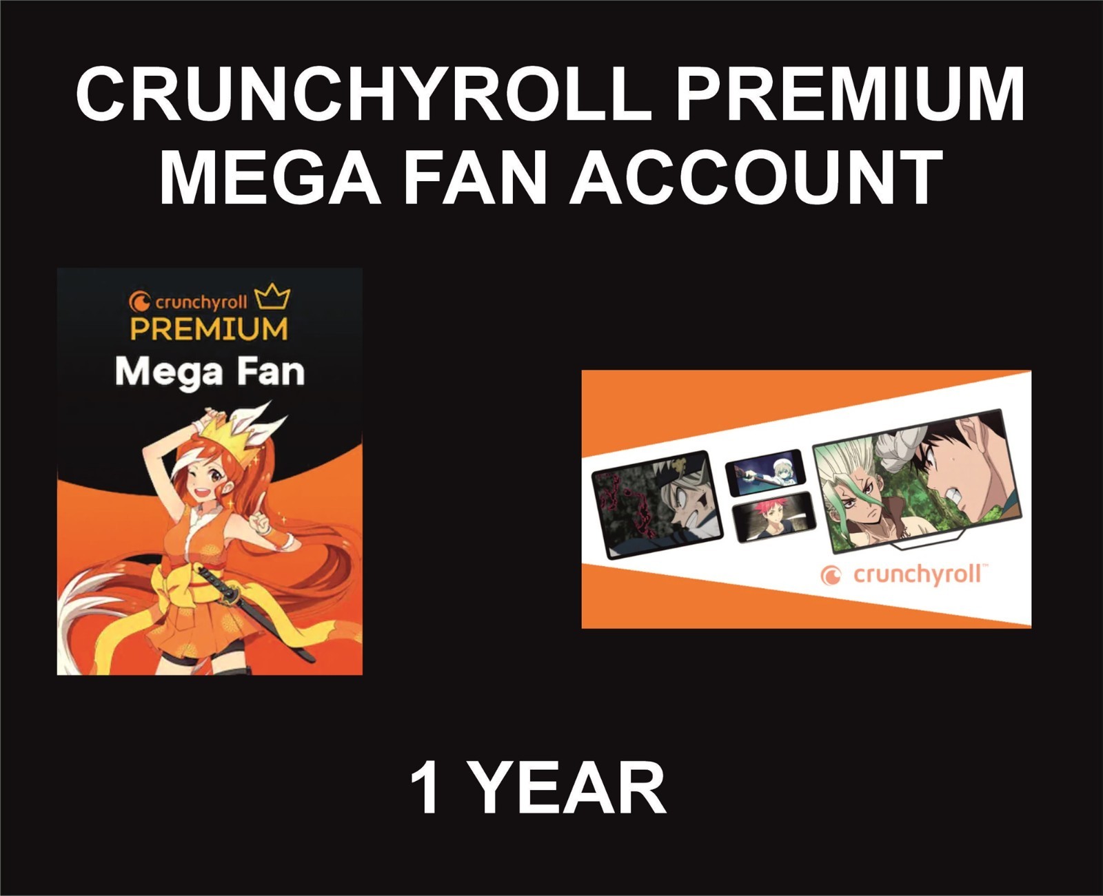 Crunchyroll Premium Mega Fan Account, 1 Year, Time Package