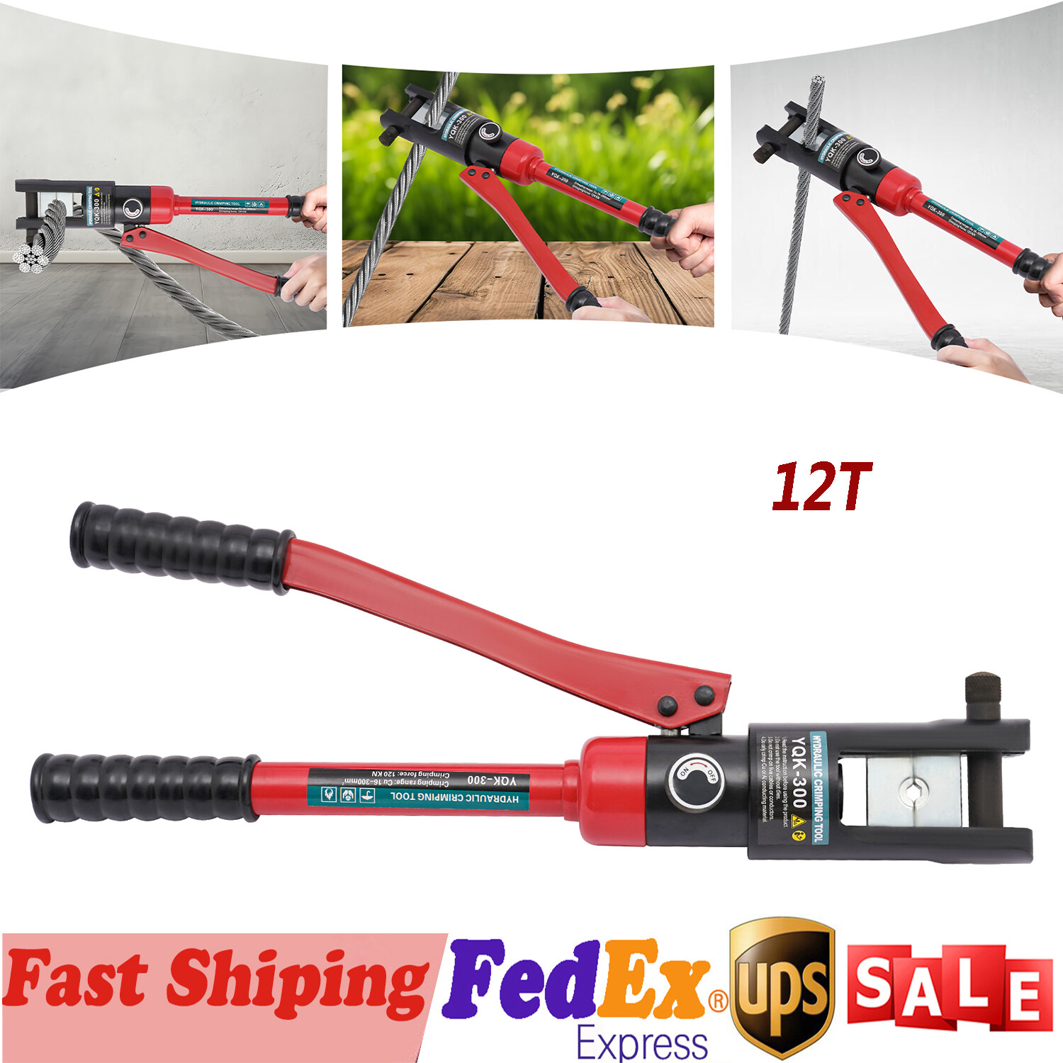 12 Ton Hydraulic Wire Crimper Crimping Tool Battery Cable Lug Terminal W/20 Dies