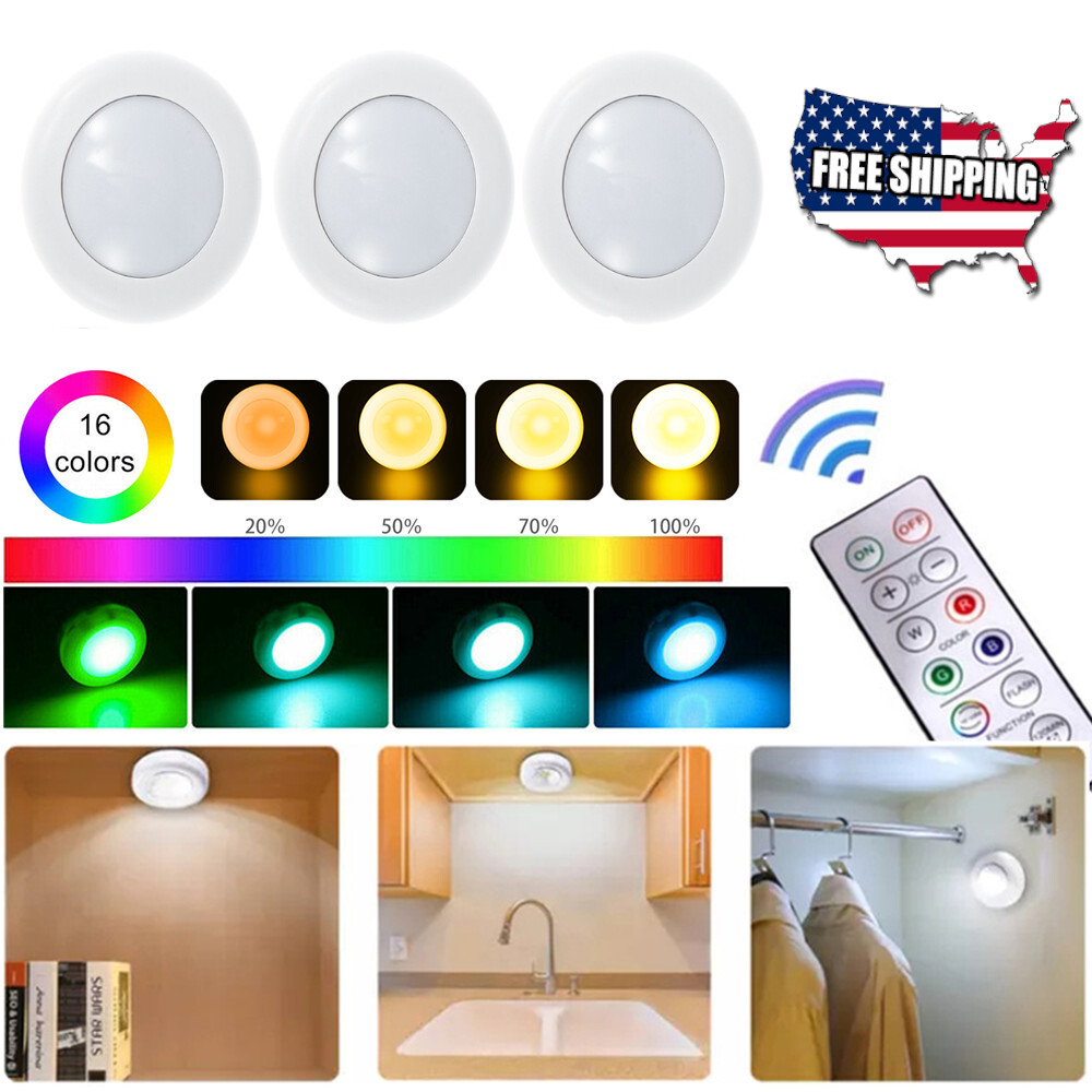 3PCS LED Puck Light Wireless Under Cabinet Lighting bulbs Kitchen Counter Light