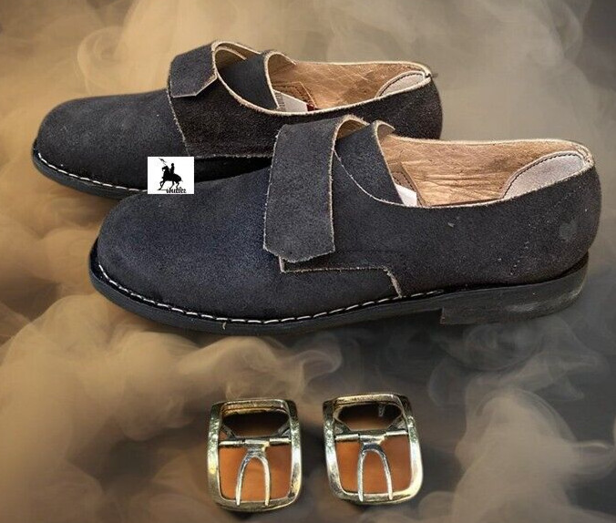 Colonial Buckle Shoes - Rough Out, Black Leather Shoes with Buckles - US 5 TO 15