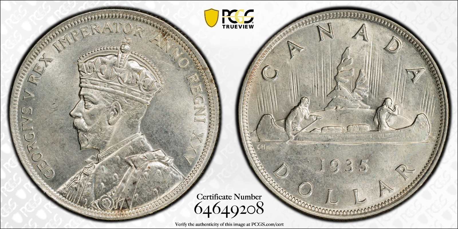 1935 Canada Silver (.800) Dollar • PCGS NFC MS-63 • George V • Key Date!