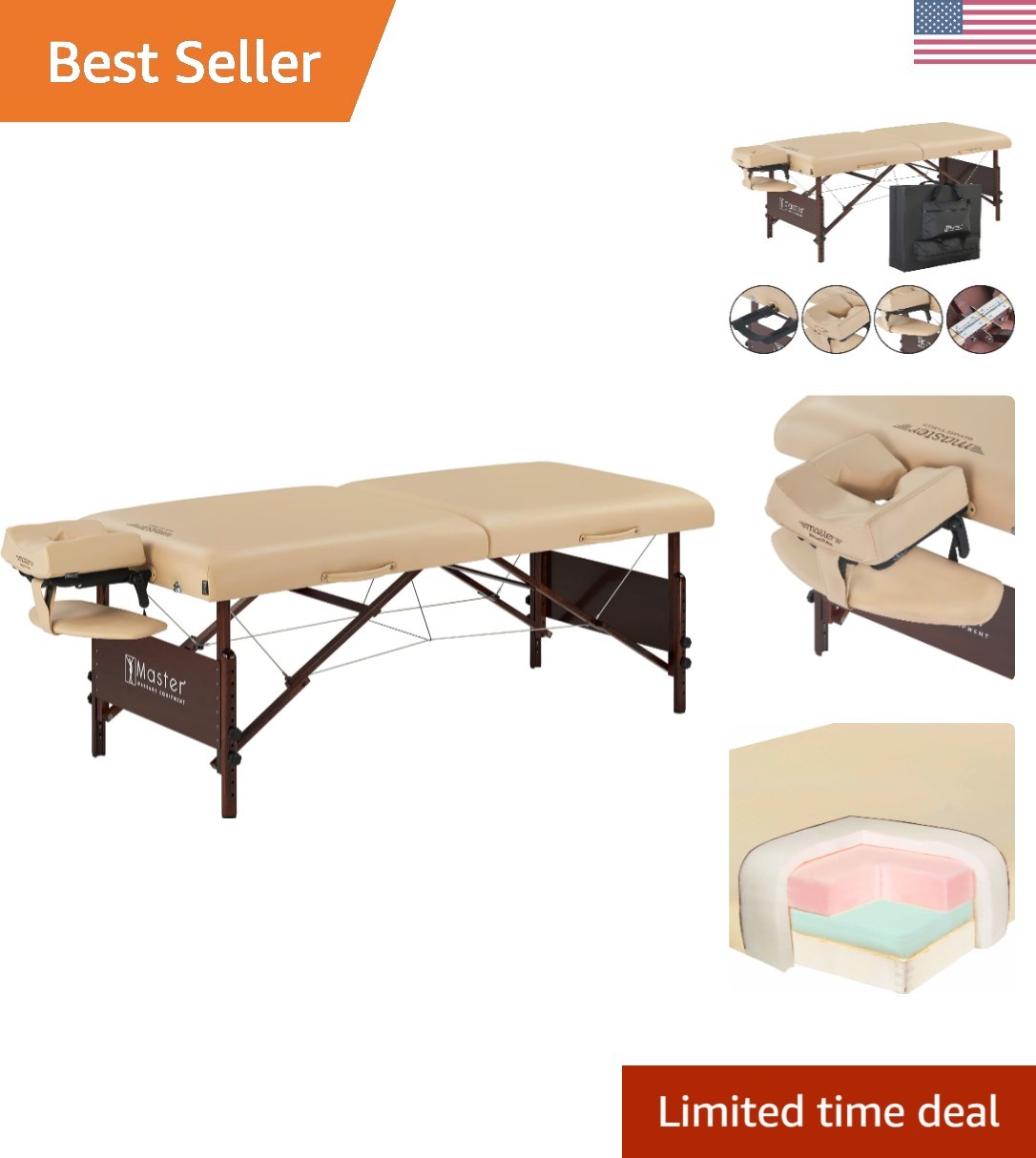 30” Del Ray Pro Portable Massage Table - Luxurious Foam & Ergonomic Accessories