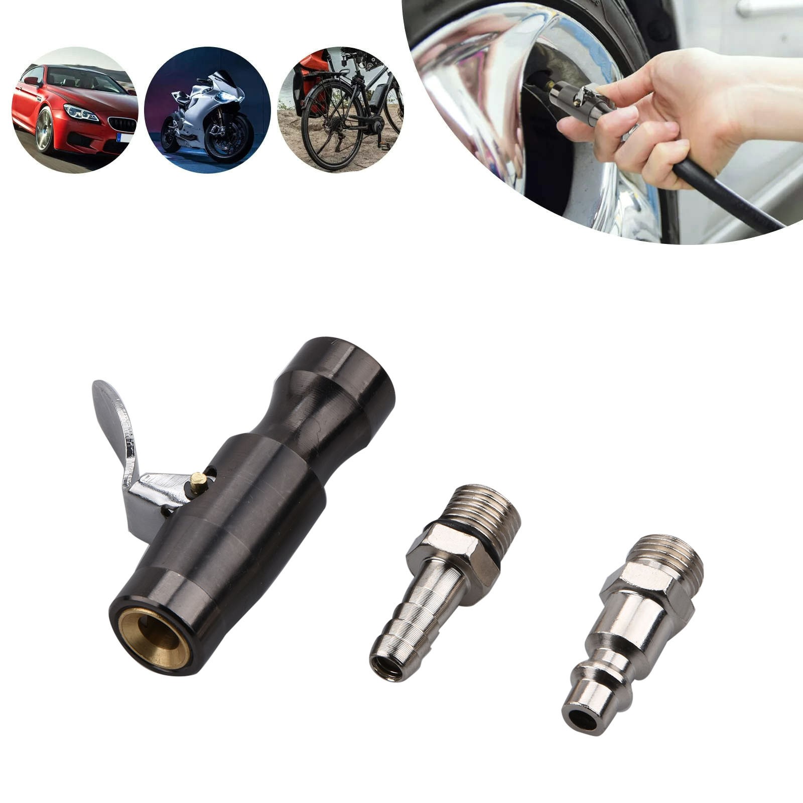 200PSI Tire Inflator Lock-on Air Chuck Dual-Jaw Compatible w/ Schrader Valve