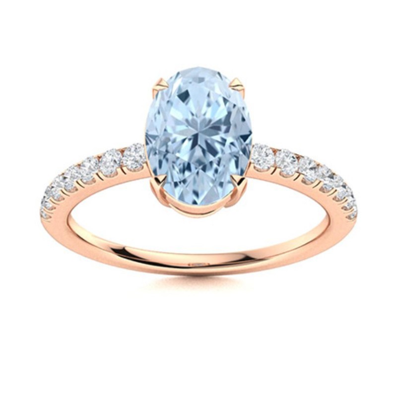 Natural Aquamarine Solitaire with Accents Ring Jewelry 925 Sterling Silver