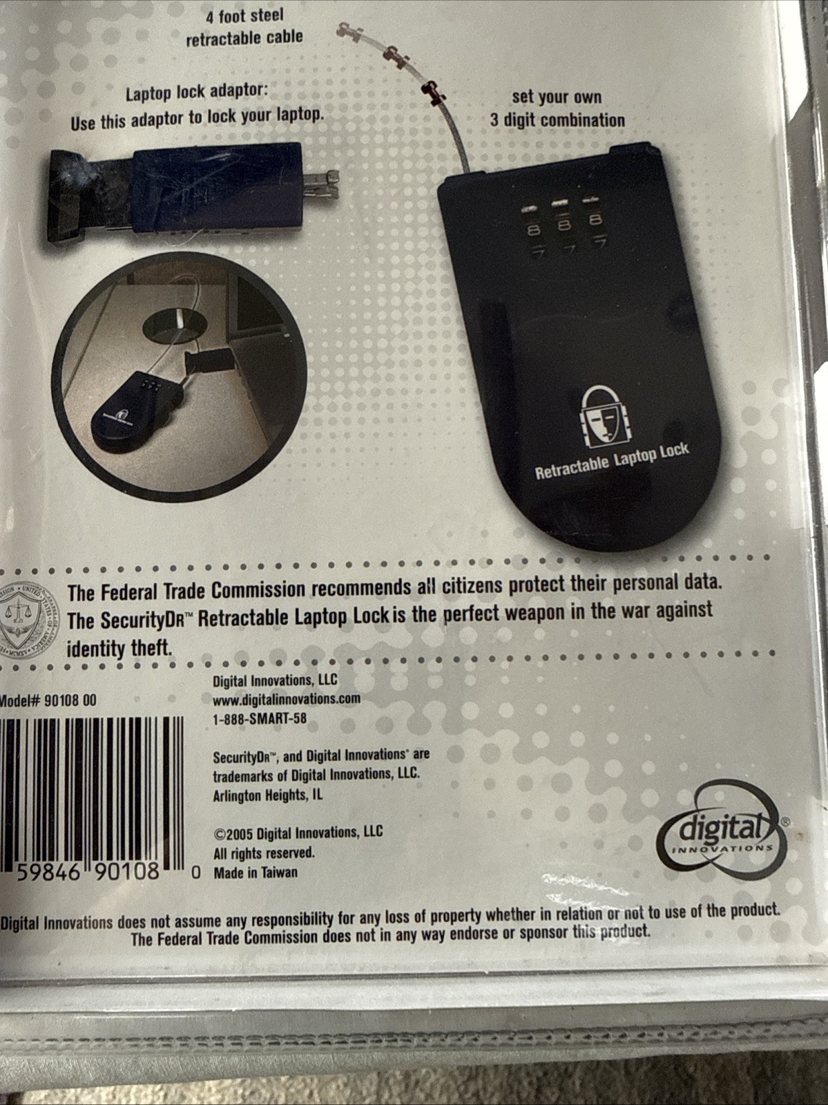 Security DR. Retractable Laptop Lock Clamshell Packaging NEW SEALED