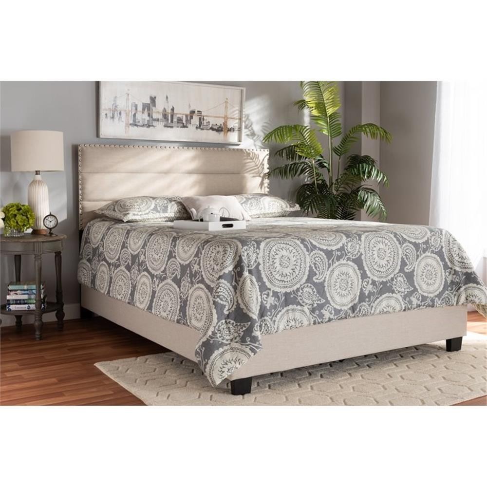Bowery Hill Full Size Beige Fabric Upholstered Bed