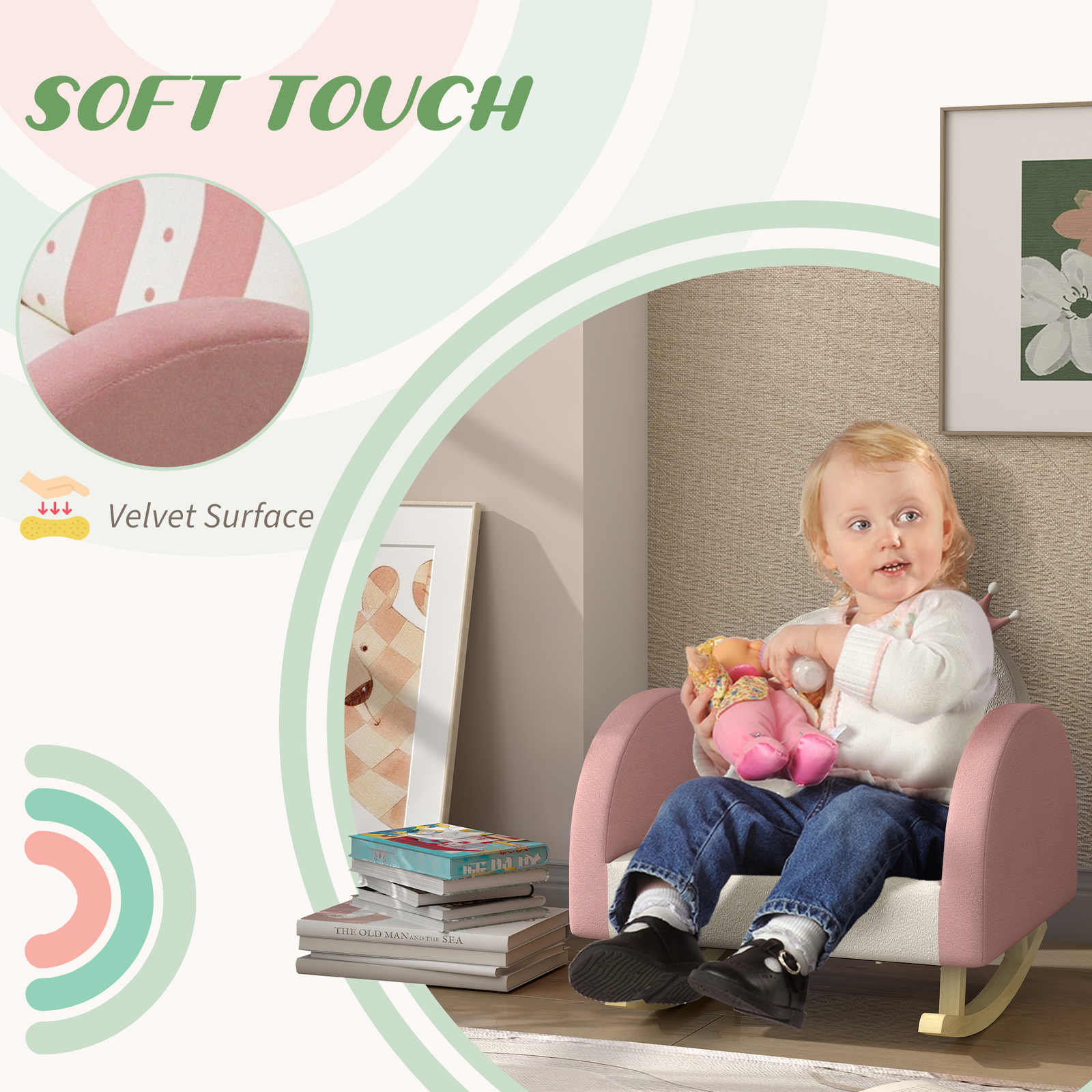 Kids Rocking Chair, Crown Decor Toddler Chair for Bedroom Playroom