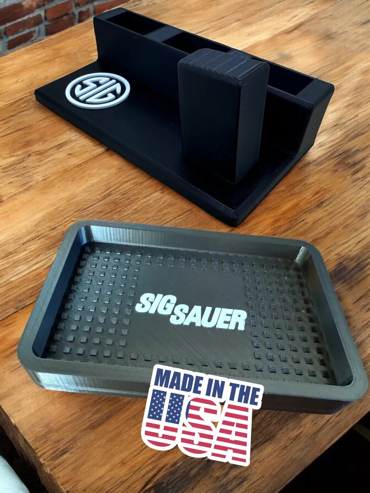 Sig Sauer P365 Pistol Stand Ammo Maintenance EDC Dump Tray  Black and White