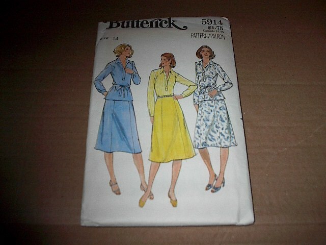 Vtg Butterick Pattern 5914 Misses' Semi-Fitted Top and Skirt ~ 3 Styles Sz 14 UC