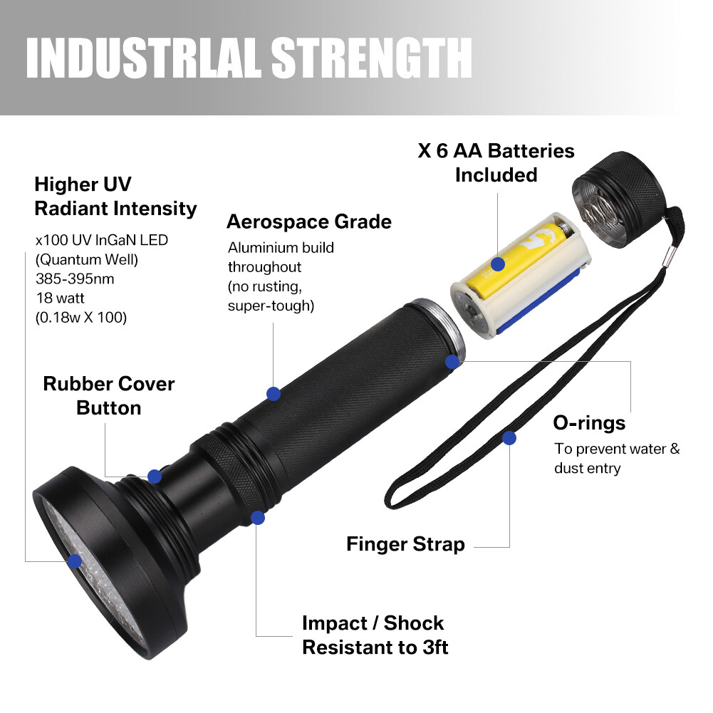 100 LED UV Flashlight Ultraviolet Blacklight Detector Handheld Torch Light 395nm