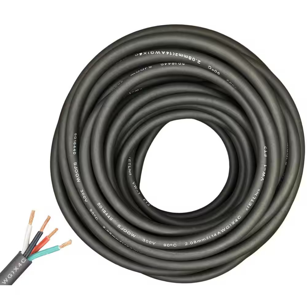 25 Ft. 14/4 14-Gauge 4 Conductor 300-Volt Black SJOOW Cable Cord