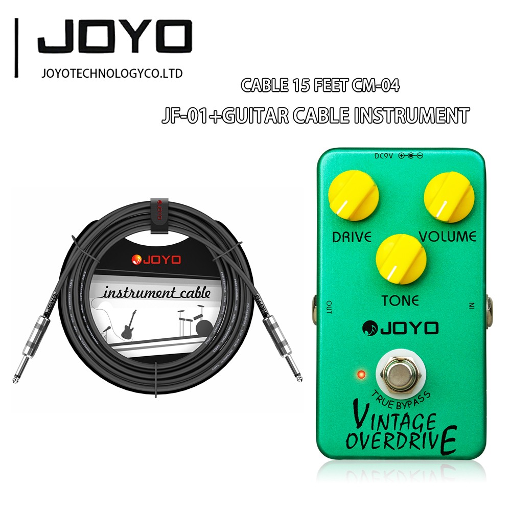 JOYO Vintage Overdrive Pedal JF-01 Bundle with Guitar Cable Instrument 15 feet