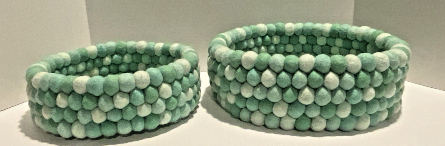 Two Handmade Merino Wool Felt Balls Baskets Color Turquoise Mint Round Size New
