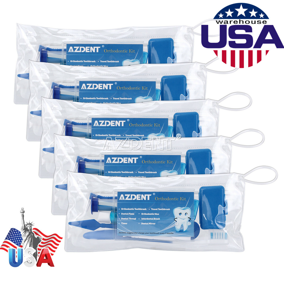5 Packs Dental Orthodontic Brush Ties Toothbrush Brush Floss Kit Oral Care Blue