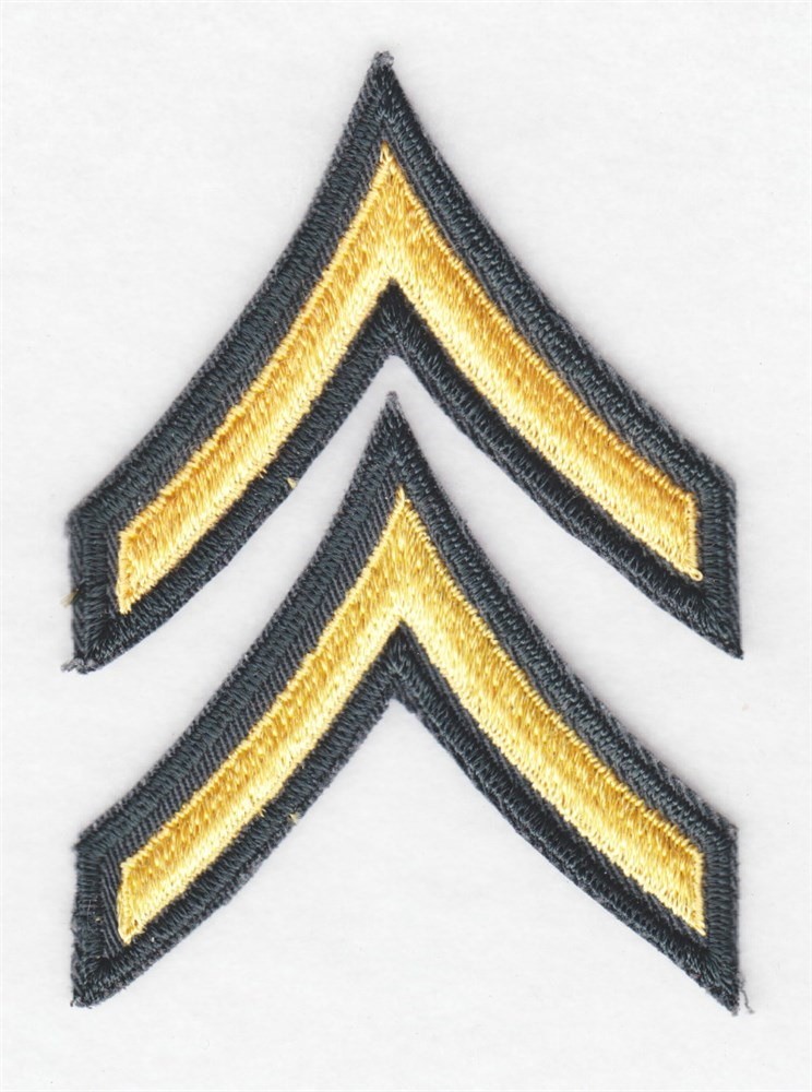 Army Rank Chevron: Private First Class - VN era, 3" cut edge pair