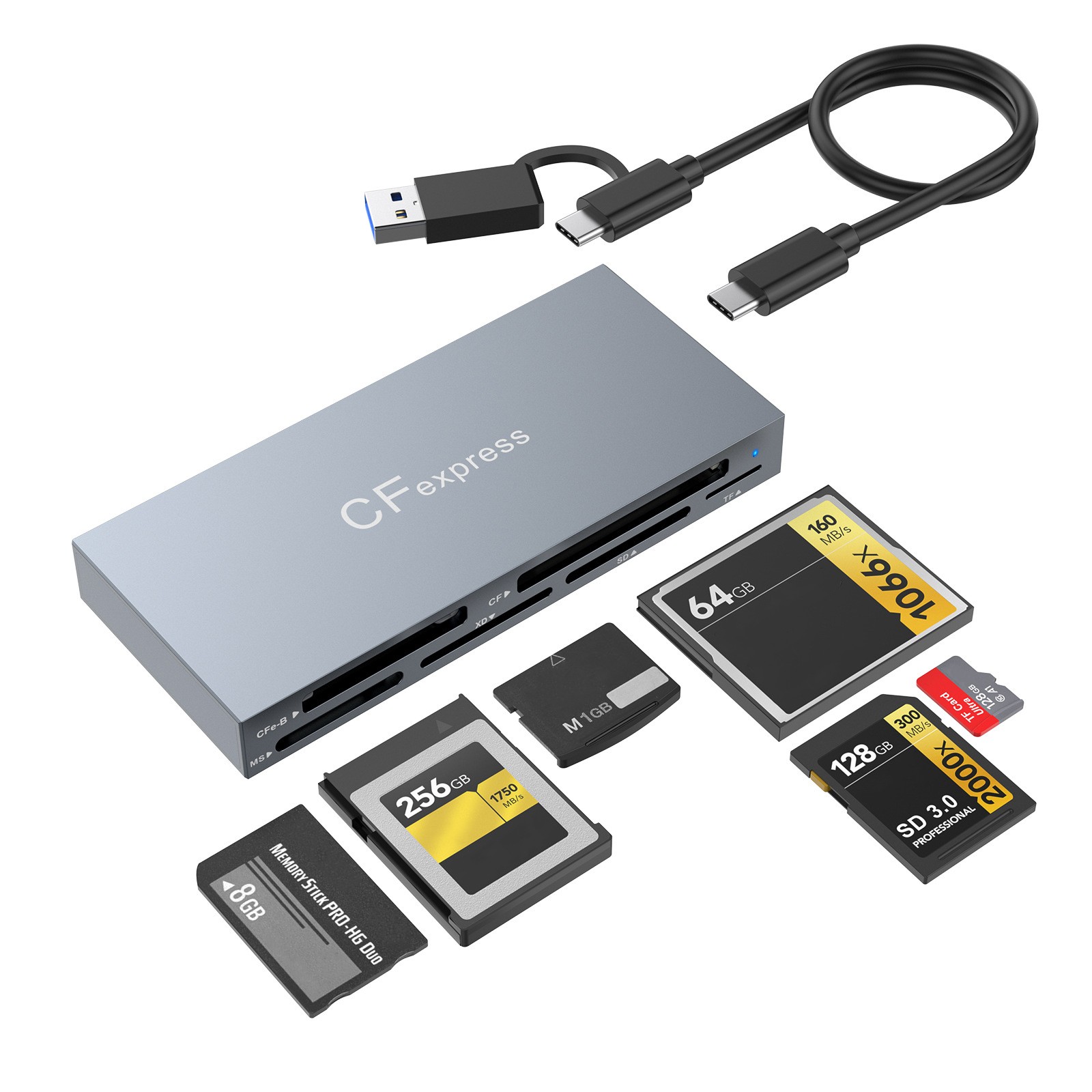 6-IN-1 USB 3.2 Gen2 10Gbps CFexpress Type B/CF/MS/XD/SD/TF Multi Card Reader