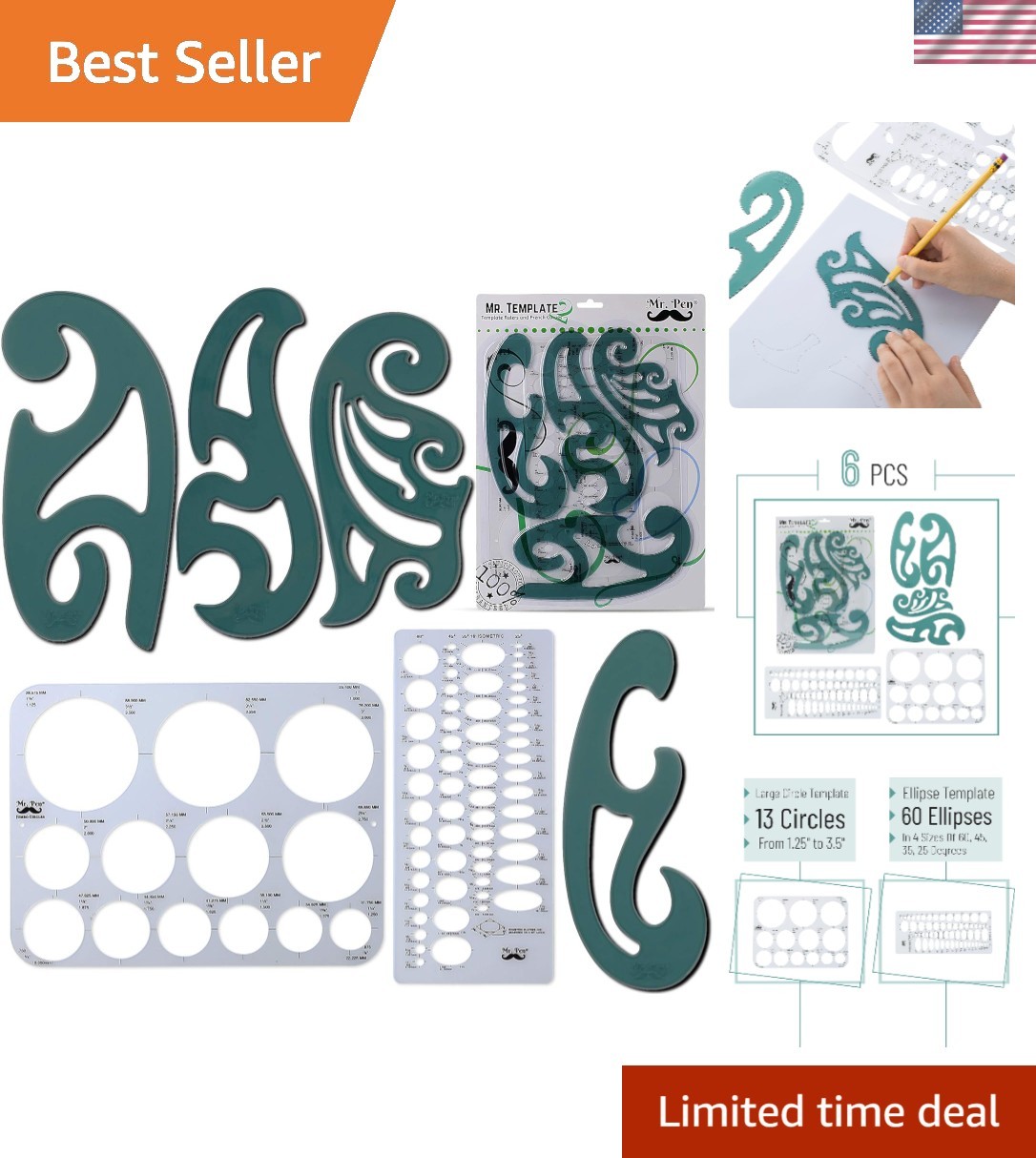 Durable Large Circle & Ellipse Templates - 6 Piece Set for Artists & Architects