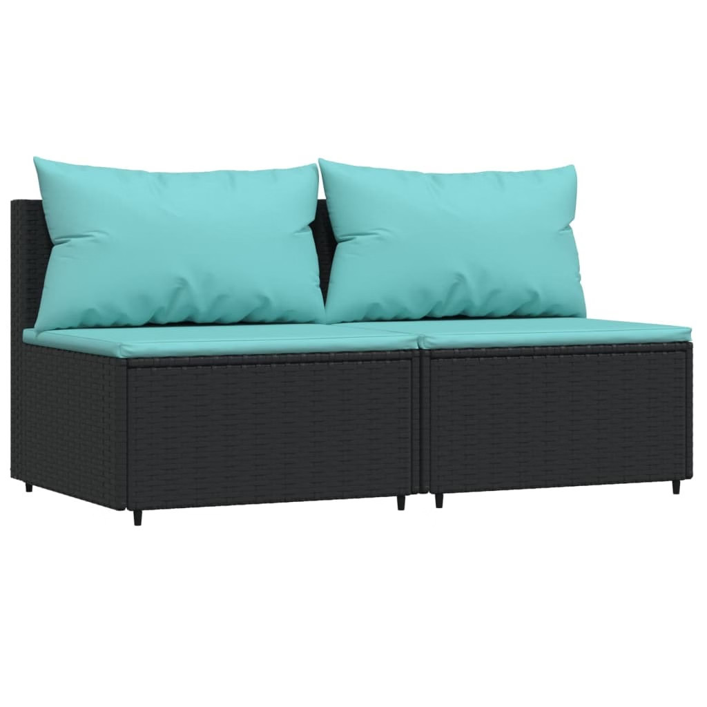 Patio Middle Sofa Black PE rattan Medium Adjustable Feet