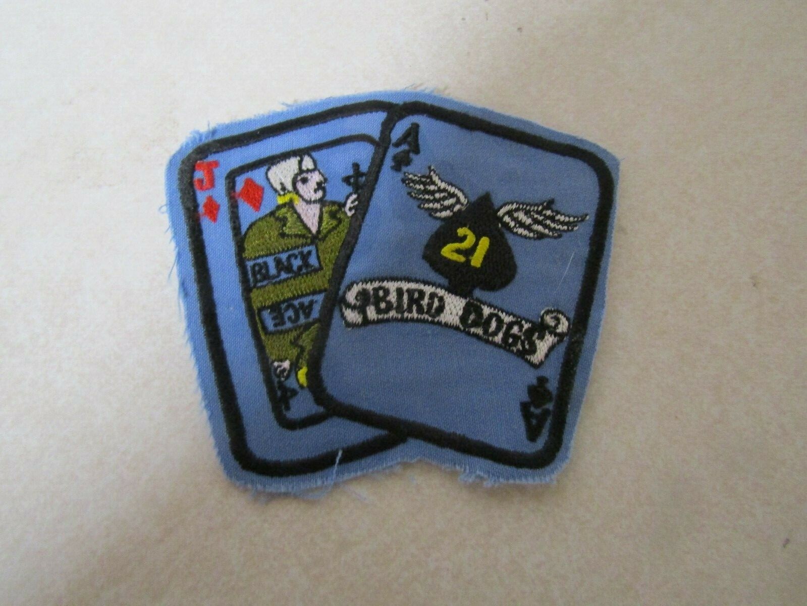 MILITARY PATCH OLD VIETNAM ERA BLACK ACE 21 BIRD DOGS