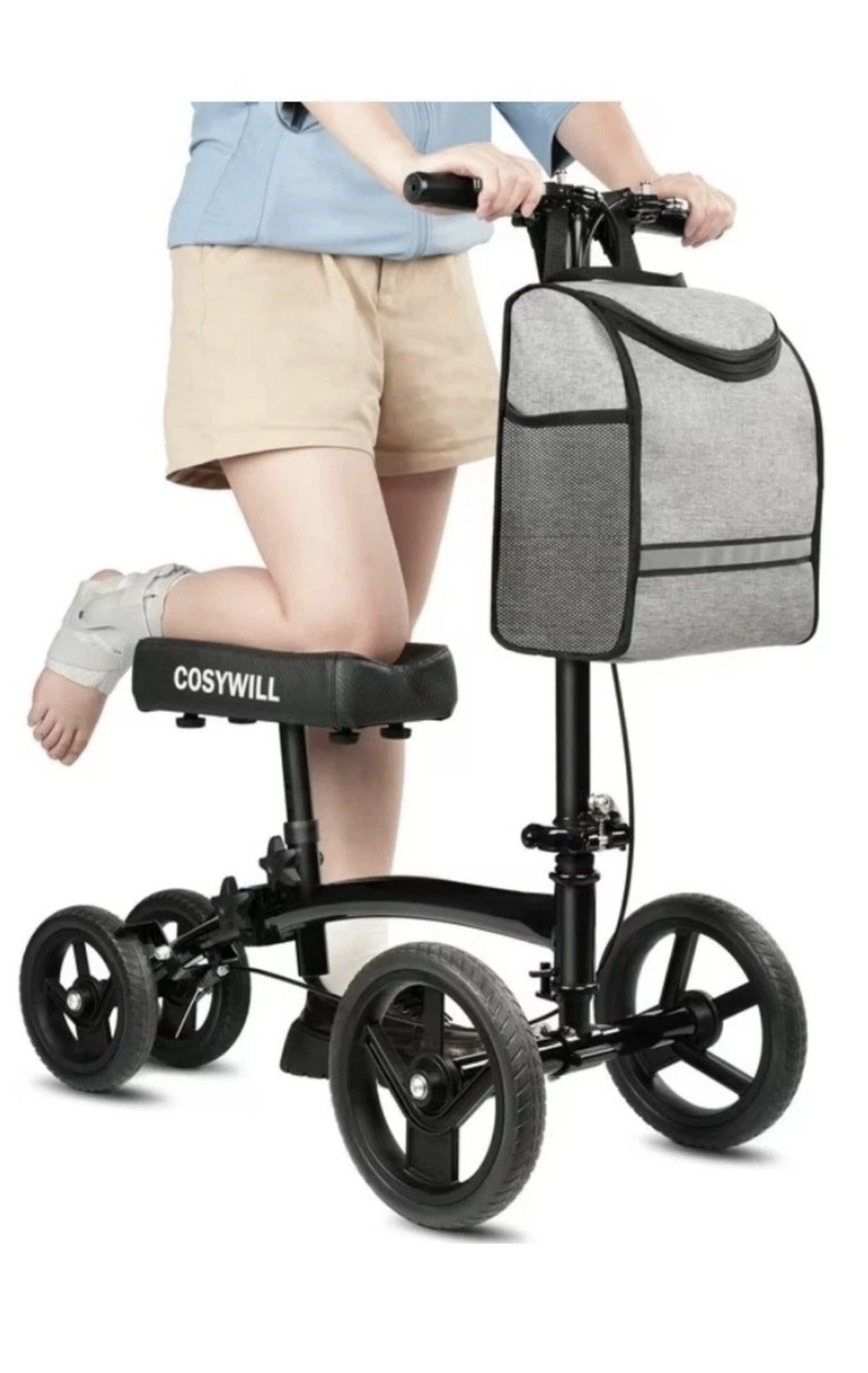 COSYWILL Steerable Knee Scooter,Economy Knee Walker,All Terrain Foldable Black