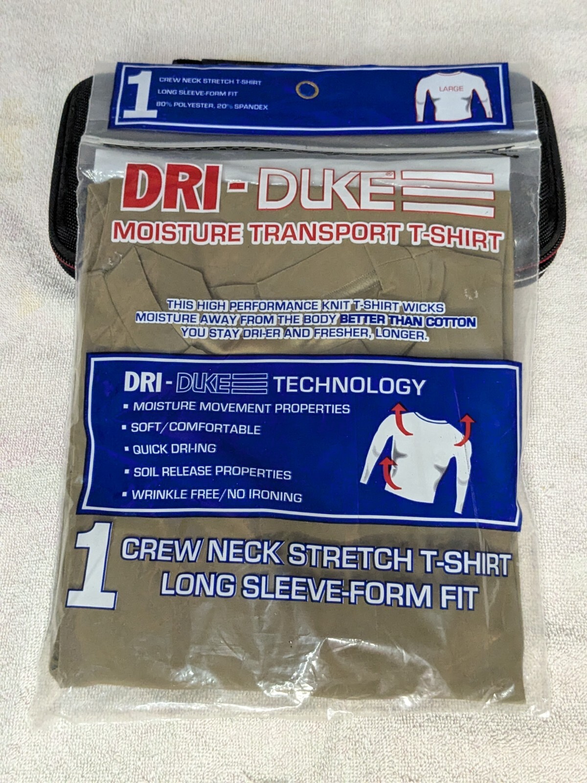 Mens Dri-Duke Moisture Transport T-Shirt Long Sleeve Stretch  * LARGE * NEW