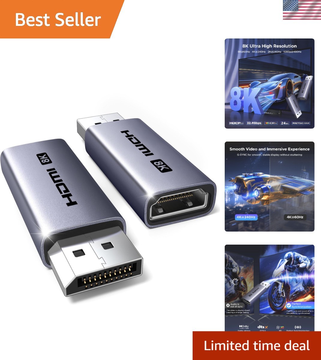 Dual 8K@60Hz Display Port to HDMI Adapters - Unidirectional for Smooth Streaming