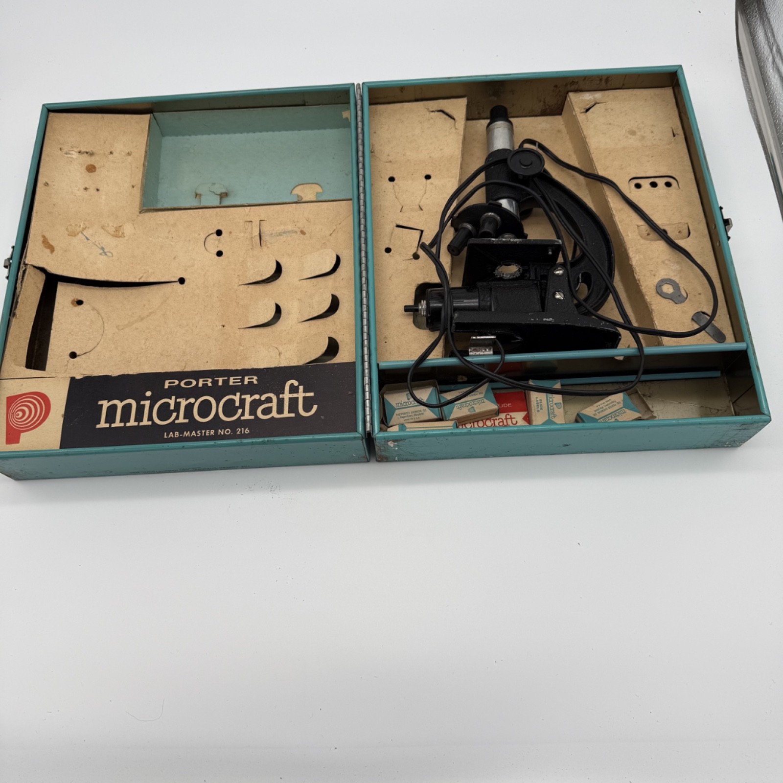 Vintage Porter MicroCraft Microscope Lab No. 216 in Metal Case UNTESTED