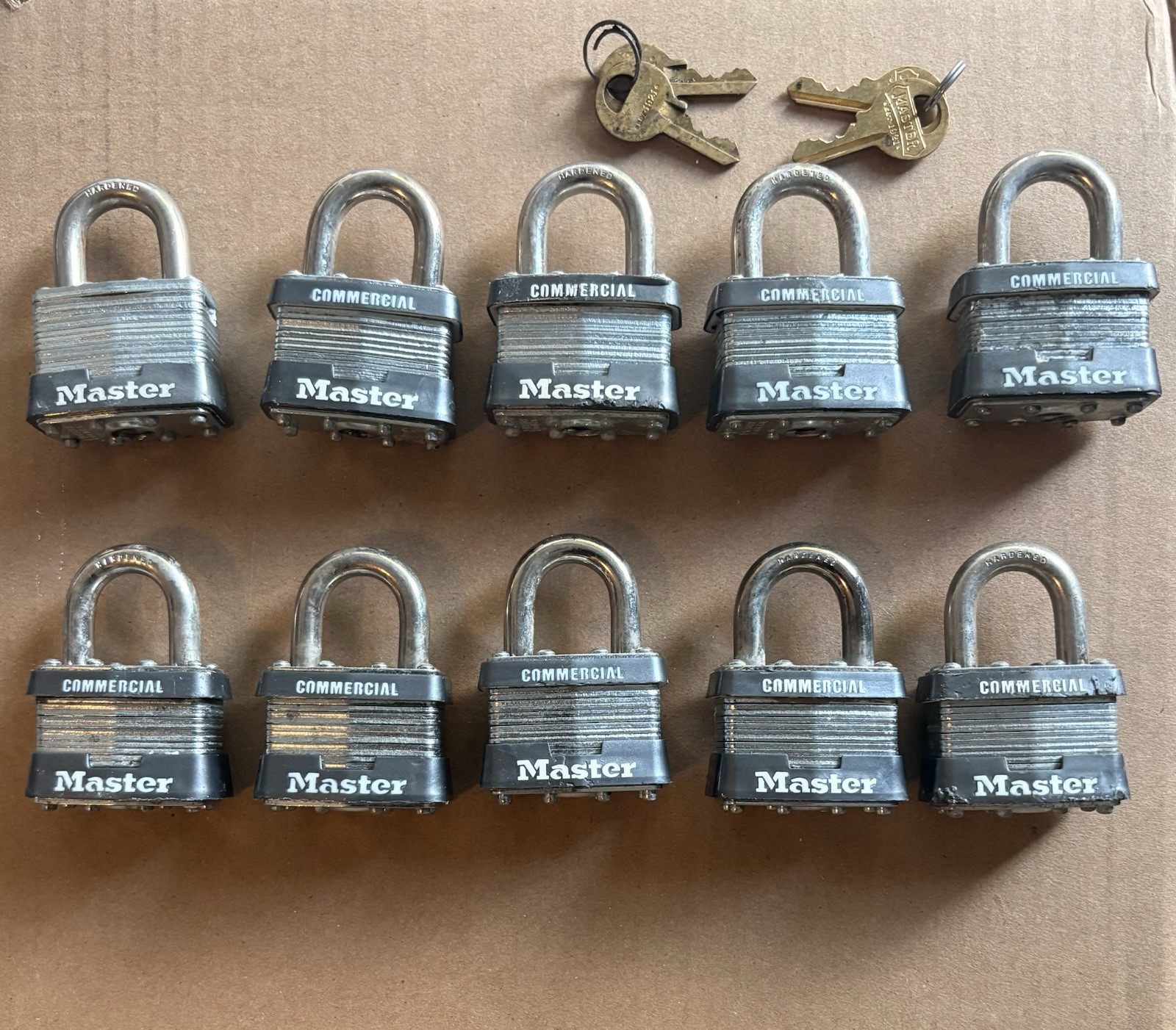 Master Lock Commercial No. 1KA Padlocks Lot of 10 Laminated Steel Keyed Alike