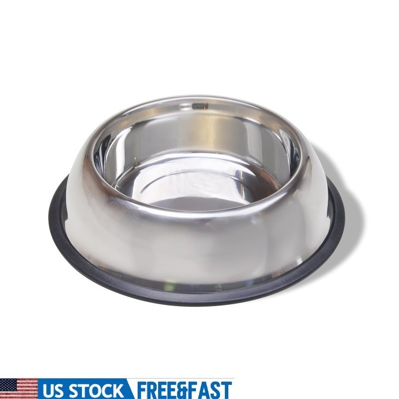 Non-Slip Stainless Steel Dog Bowl Medium 32oz Hygienic Easy Clean Pet Food Dish