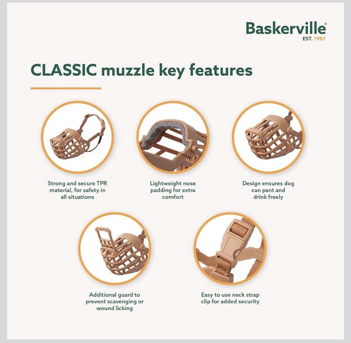 NEW Baskerville Classic Basket Muzzle - Tan - Size 10 for Large Dogs