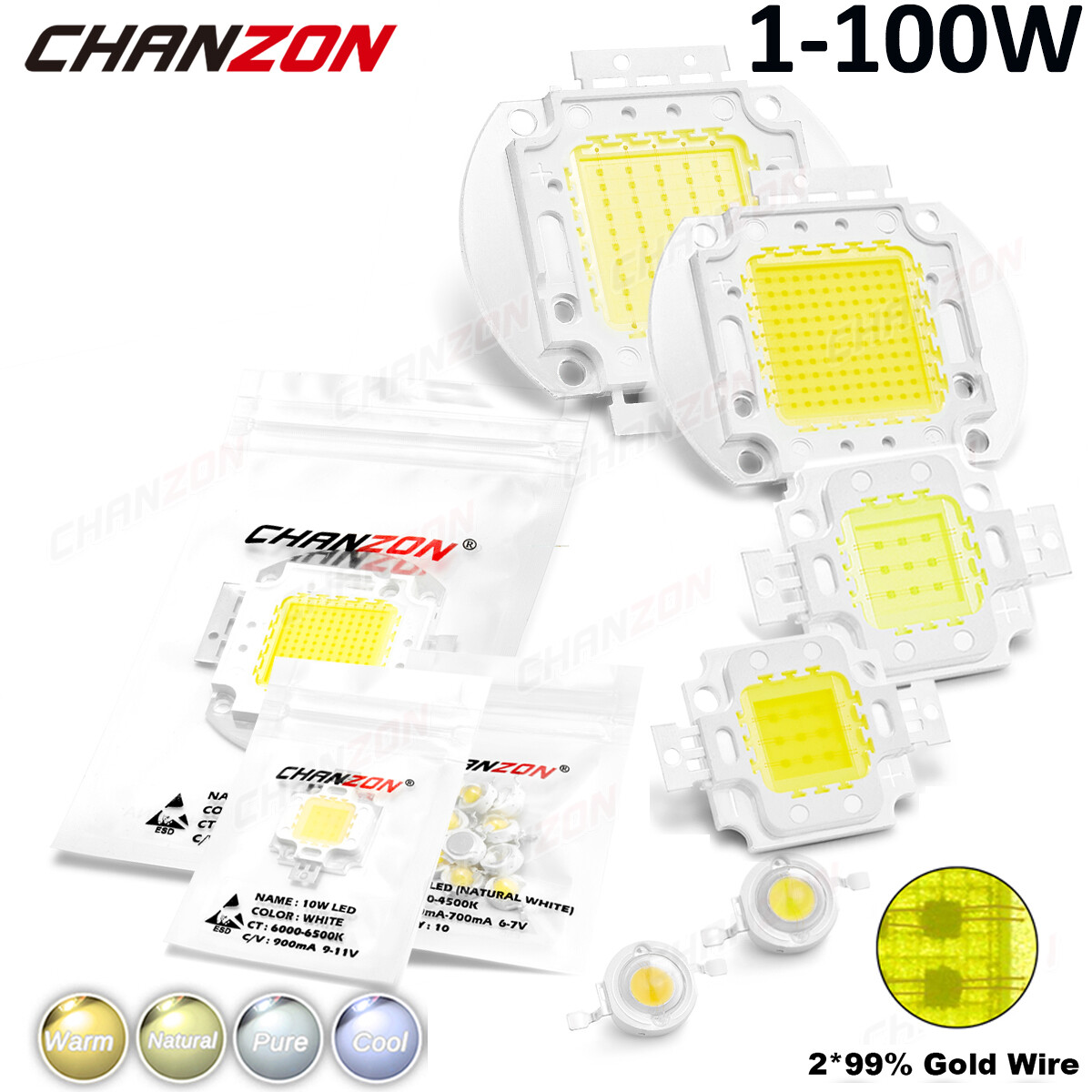 High Power Led Chip 1W 3W 5W 10W 20W 50W 100W Warm Natural Cold White Lamp Beads