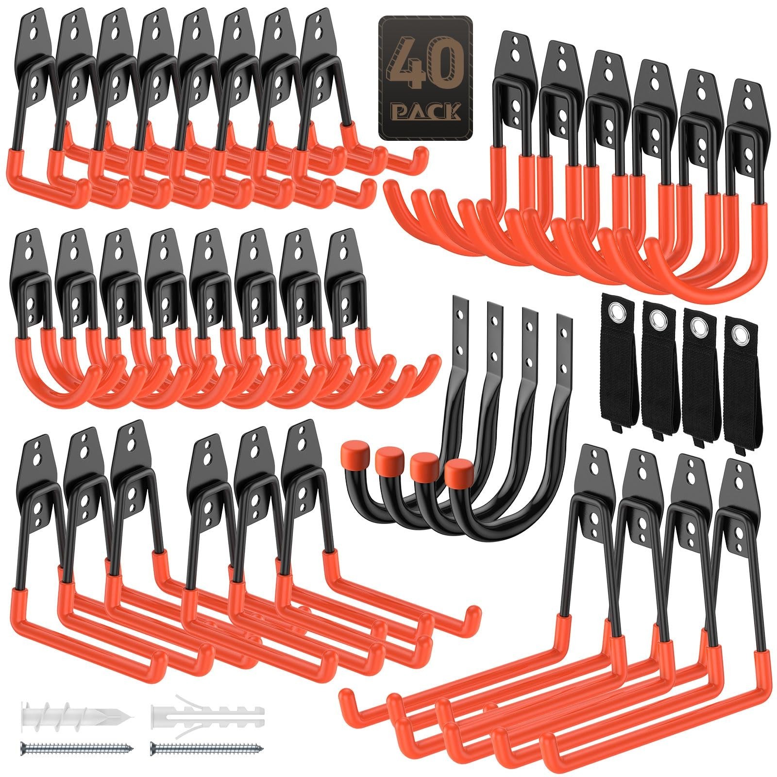 Heavy Duty Garage Hooks for Storage & Hanging Items, 40-Pack | for Hanging Bi...