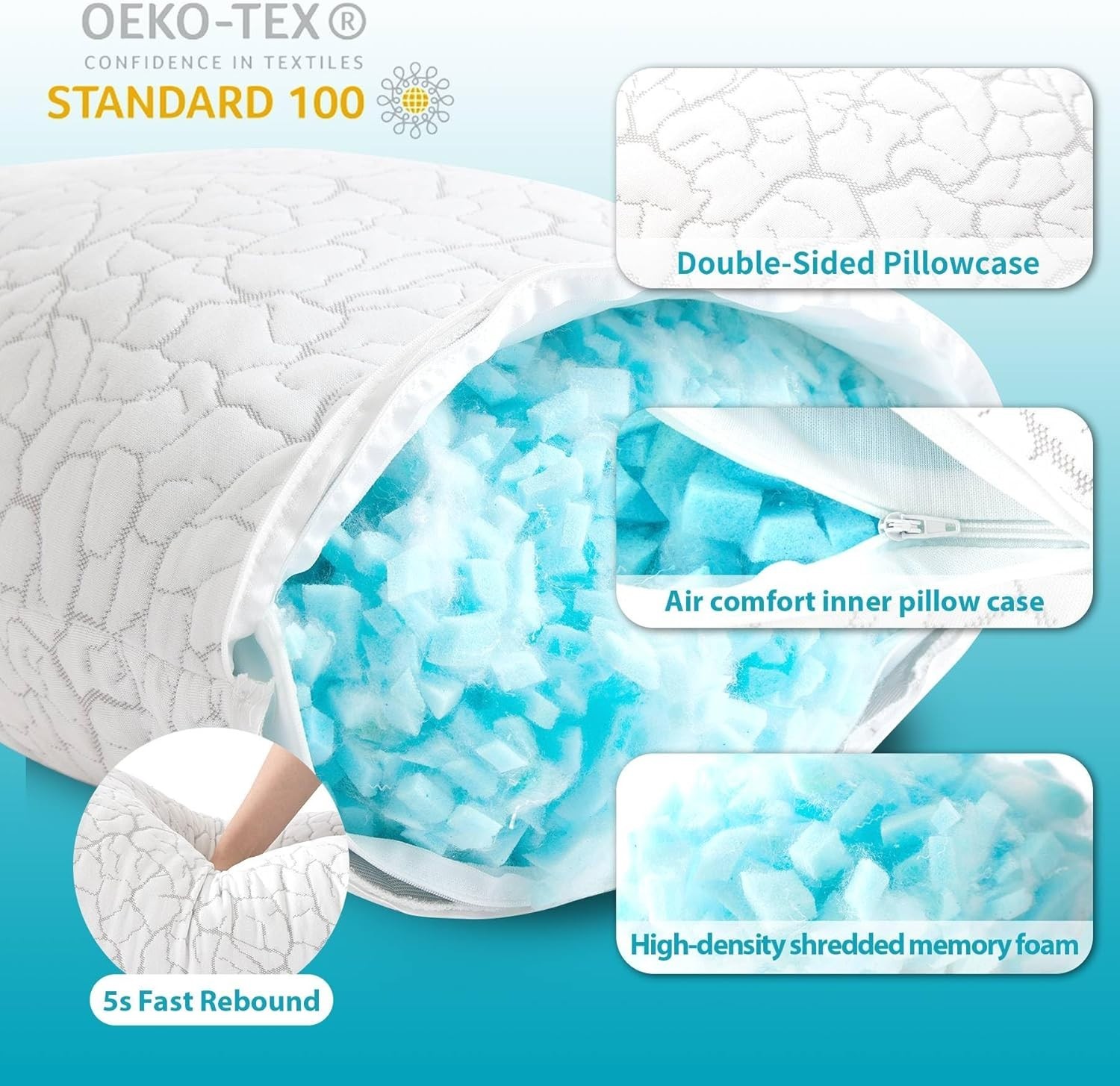 Cooling Pillows for Sleeping 2 Pack, Adjustable Shredded Memory Foam Pillows ...