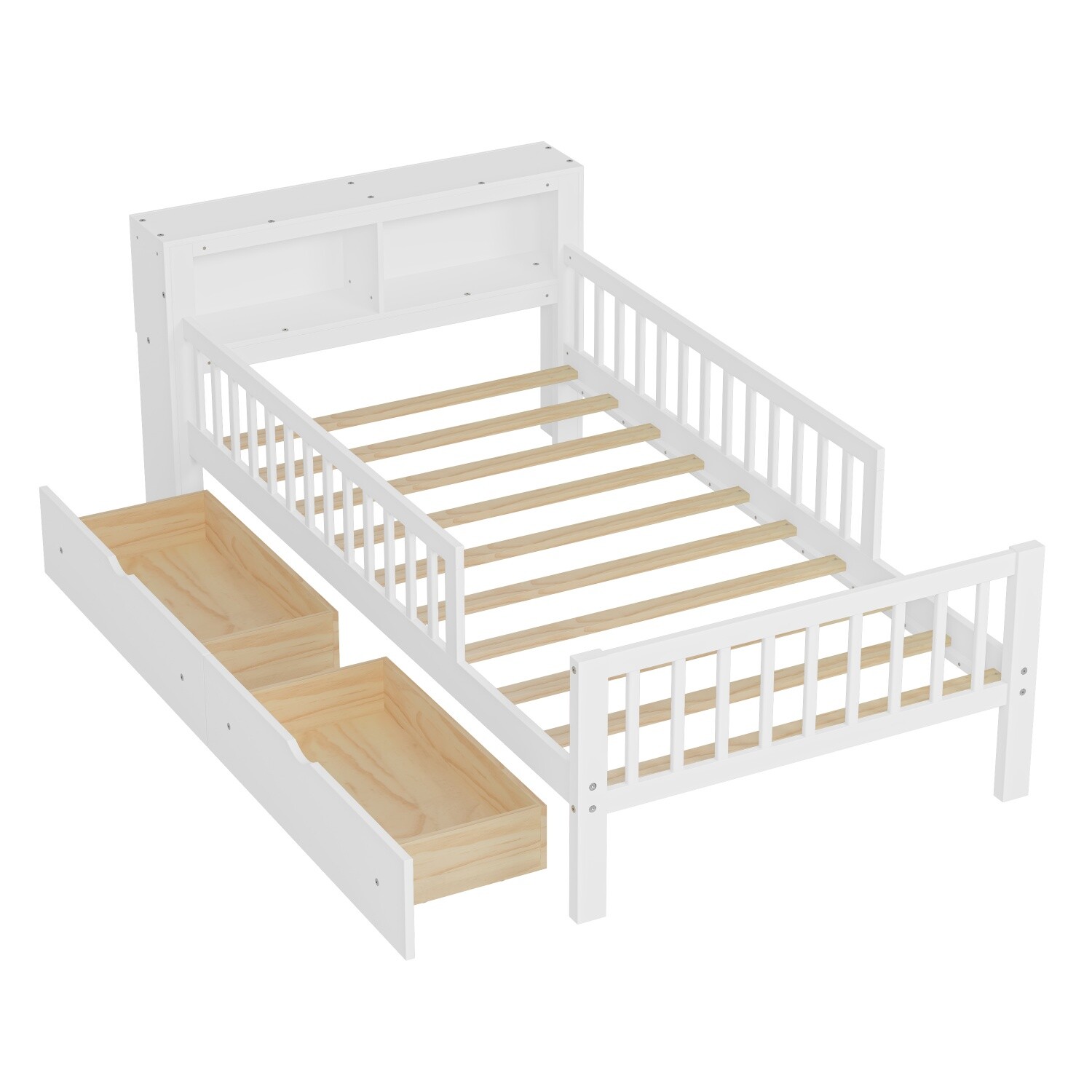 Twin Size Bed Frame Wood Platform Bed Frame with 2 Drawers & Storage Headboard