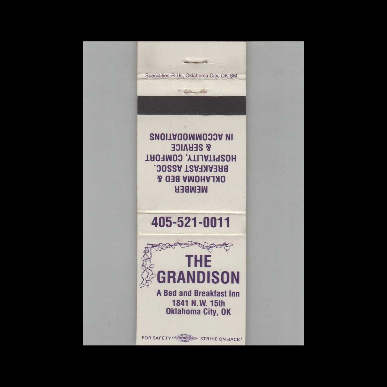 Matchbook Cover The Grandison Oklahoma City OK