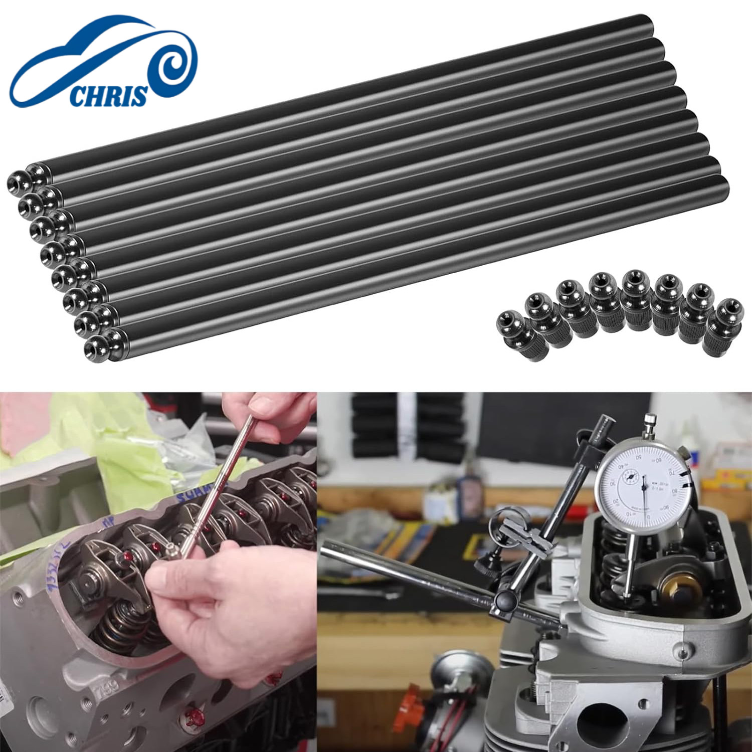 8PCS Chromoly Push Rods Kit 11.60" Long Cut To Length OD 3/8'' For Vw Engine