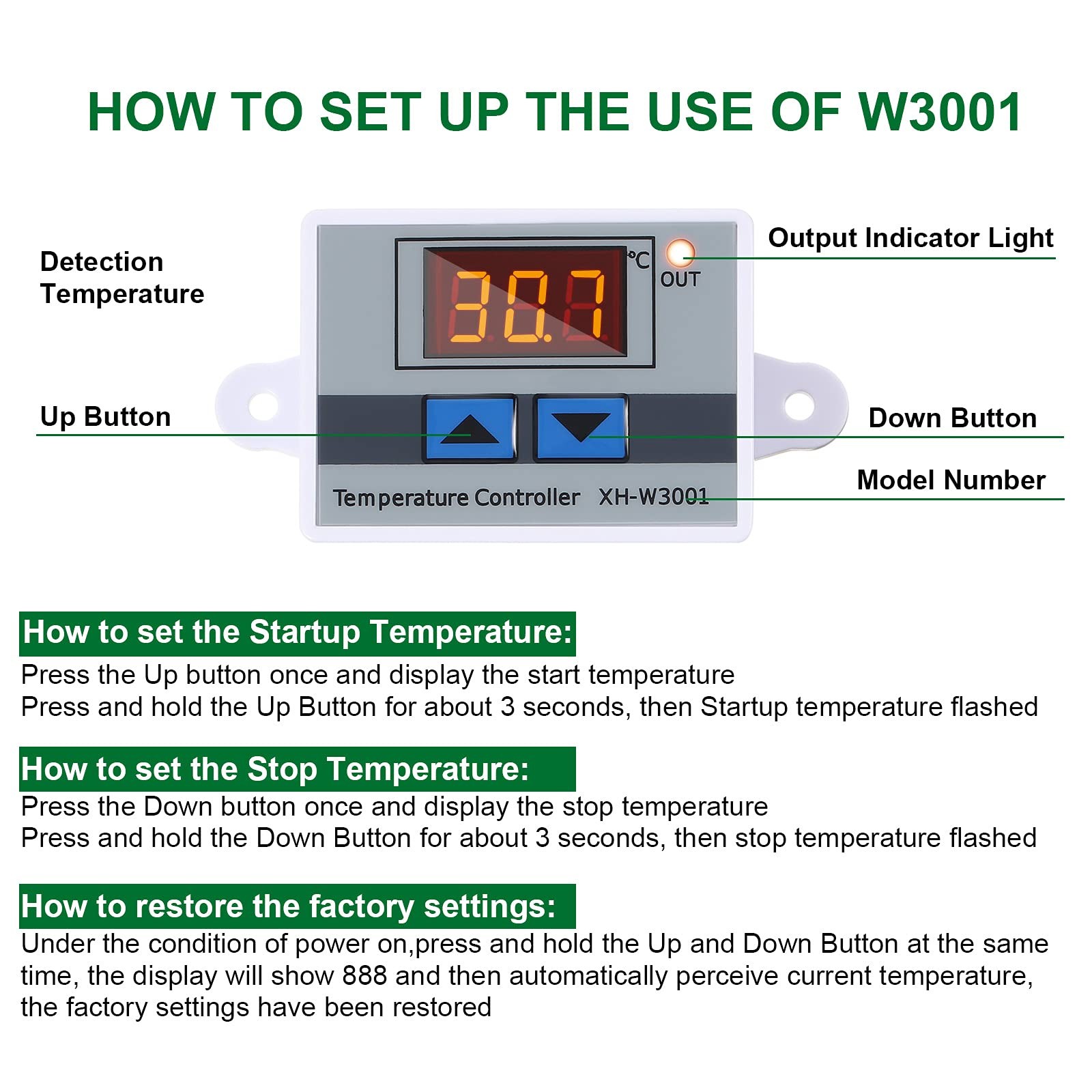 XH-W3001 Digital LED Temperature Controller Module Digital Thermostat Switch ...