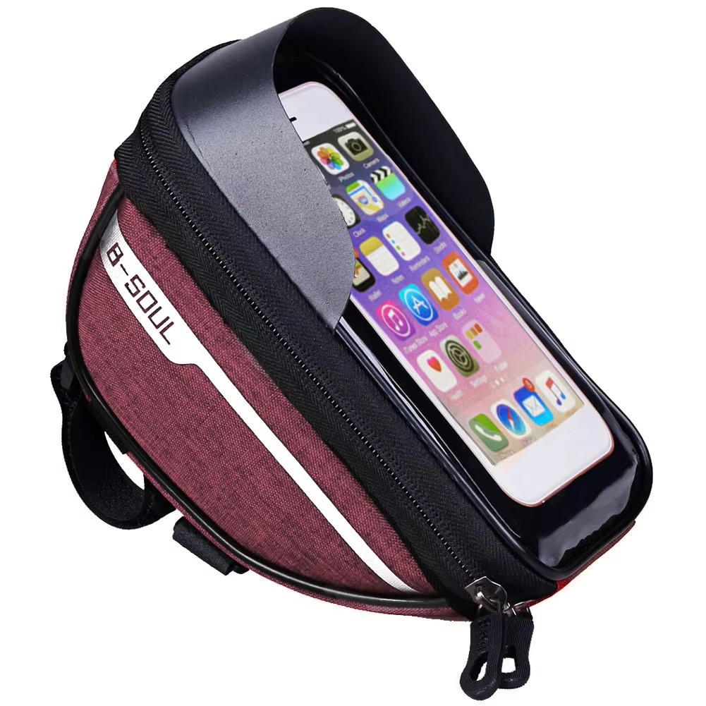 Mountain Bicycle Handlebar Bag Touch Screen Phone Storage Pouch Red