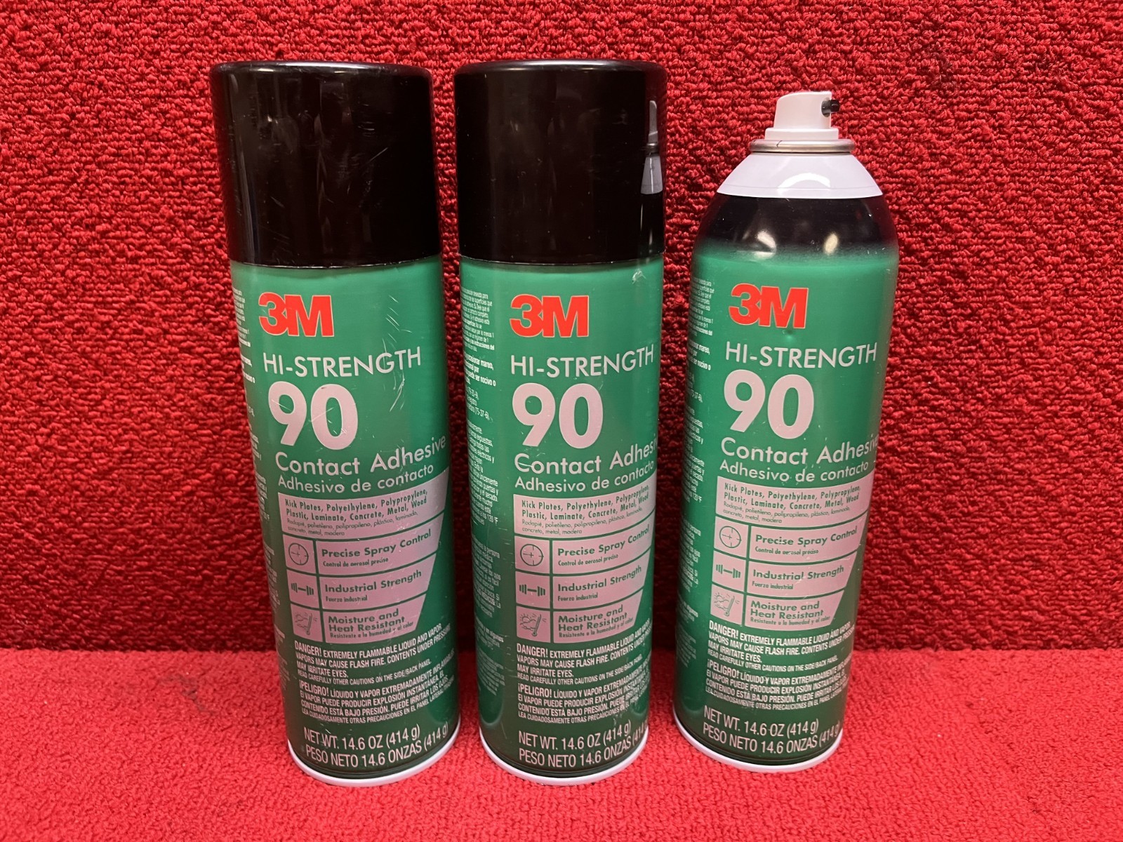 Used Set of 3 Hi-Strength 3M 90 Spray Adhesive 14.6 oz Industrial Spray Glue